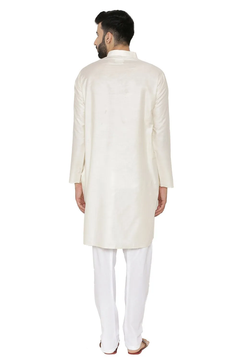 100% Silk Beige Kurta Pyjama