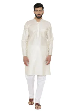 100% Silk Beige Kurta Pyjama