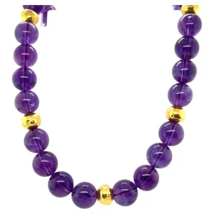 11.00-11.50mm Amethyst Beaded Necklace with 18k Yellow Gold Accents, 20 Inches