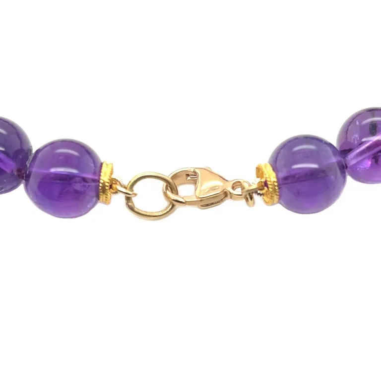 11.00-11.50mm Amethyst Beaded Necklace with 18k Yellow Gold Accents, 20 Inches