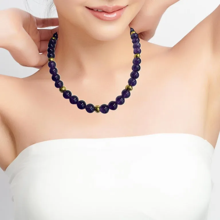 11.00-11.50mm Amethyst Beaded Necklace with 18k Yellow Gold Accents, 20 Inches