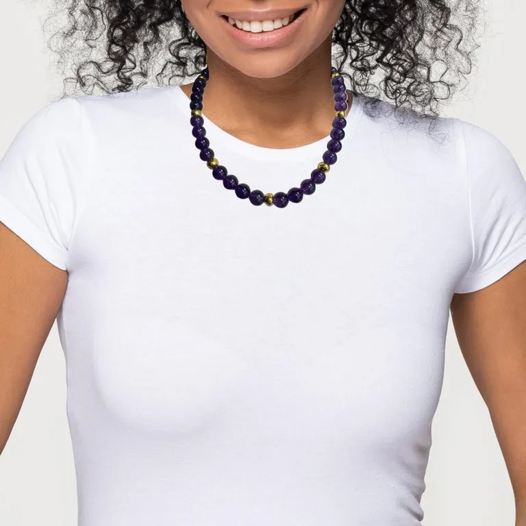 11.00-11.50mm Amethyst Beaded Necklace with 18k Yellow Gold Accents, 20 Inches