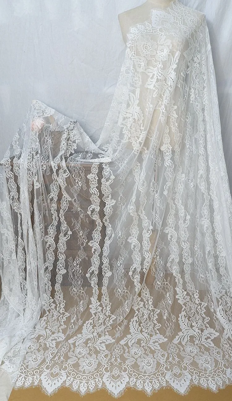 150cm x 300cm Premium Floral Embroidery Bone Lace Fabric Panel