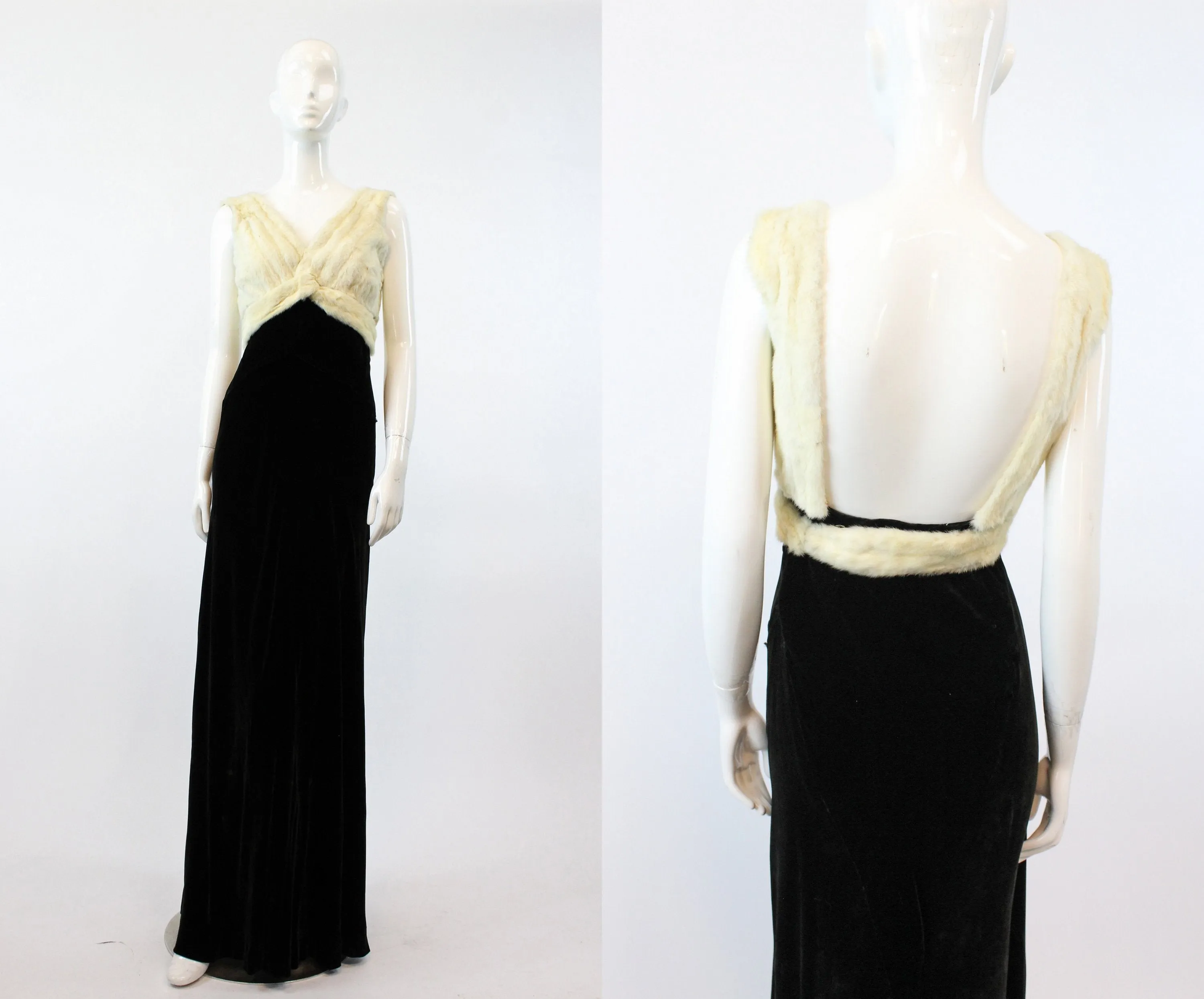 1930s HATTIE CARNEGIE fur silk velvet dress xs | new winter