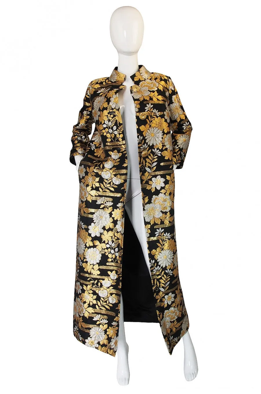 1960s Gold Brocade Evening Maxi Coat