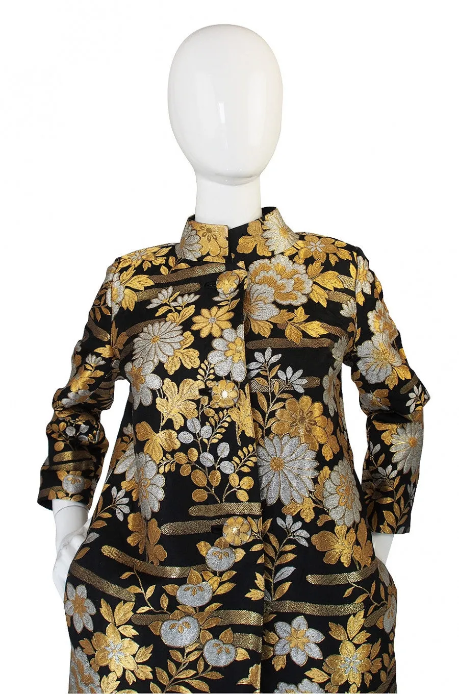 1960s Gold Brocade Evening Maxi Coat