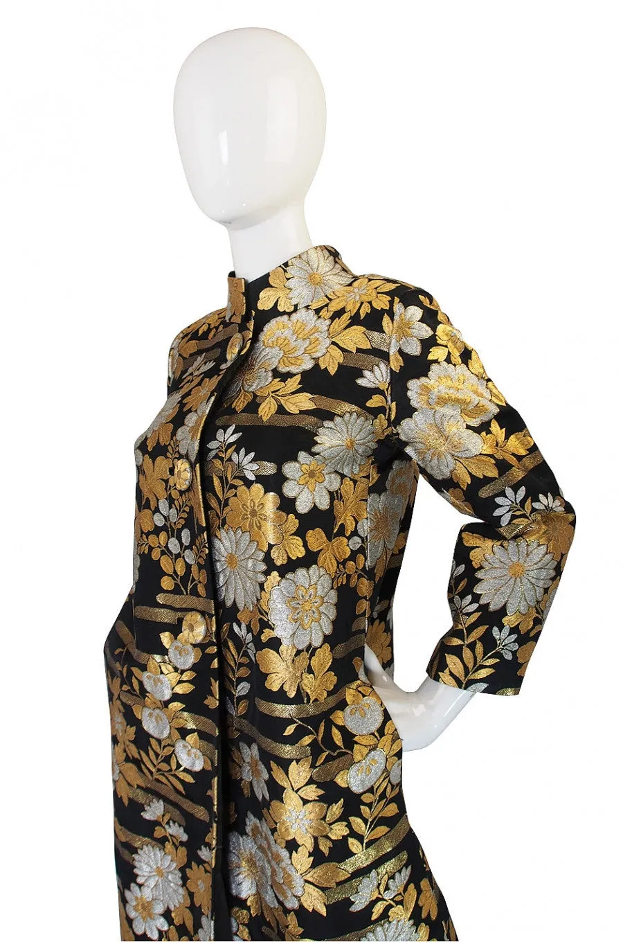 1960s Gold Brocade Evening Maxi Coat