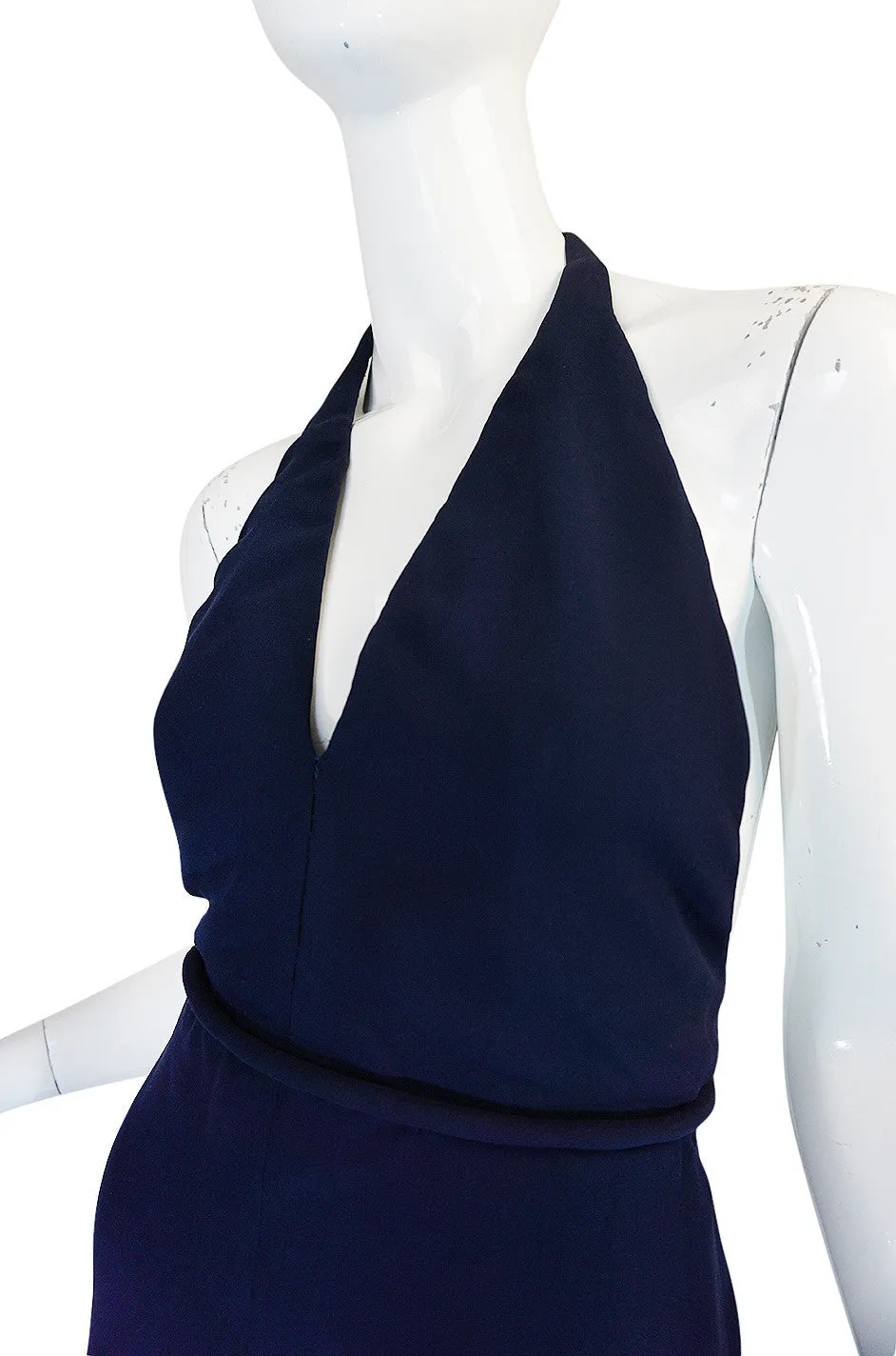 1960s Jean Patou Numbered Haute Couture Navy Backless Halter Dress