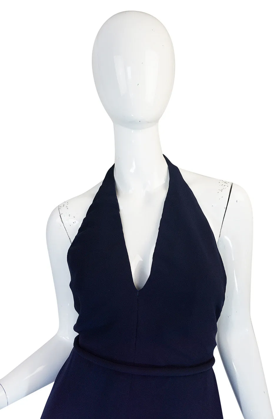 1960s Jean Patou Numbered Haute Couture Navy Backless Halter Dress