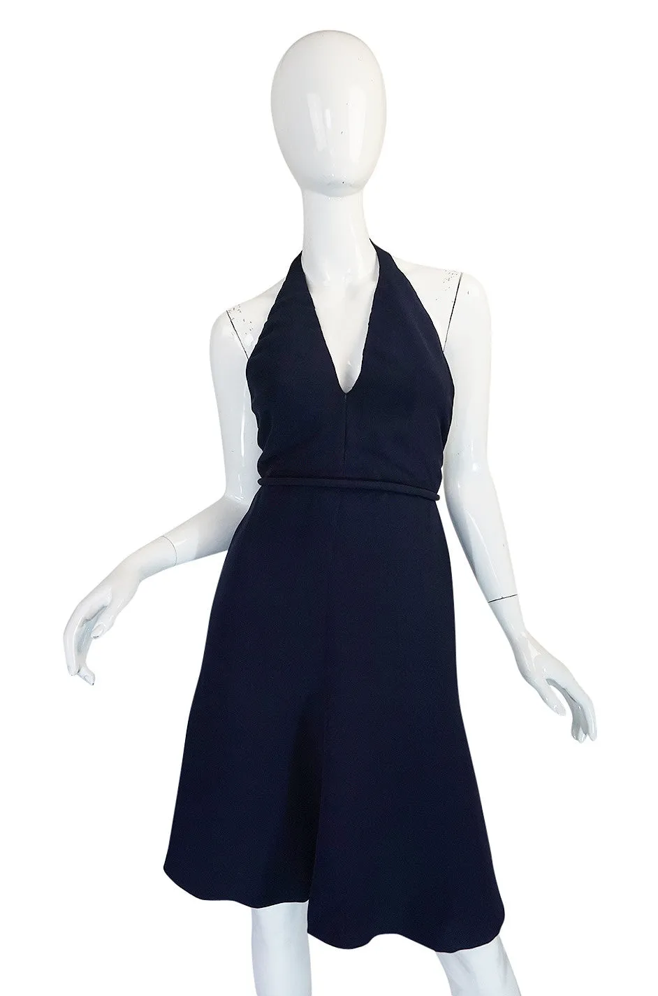 1960s Jean Patou Numbered Haute Couture Navy Backless Halter Dress