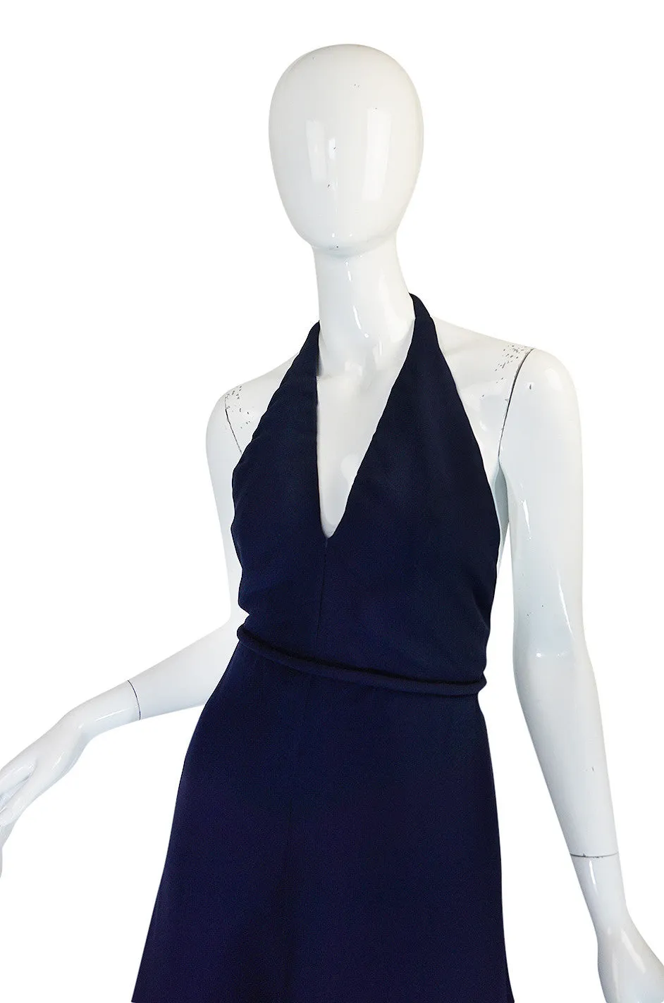 1960s Jean Patou Numbered Haute Couture Navy Backless Halter Dress