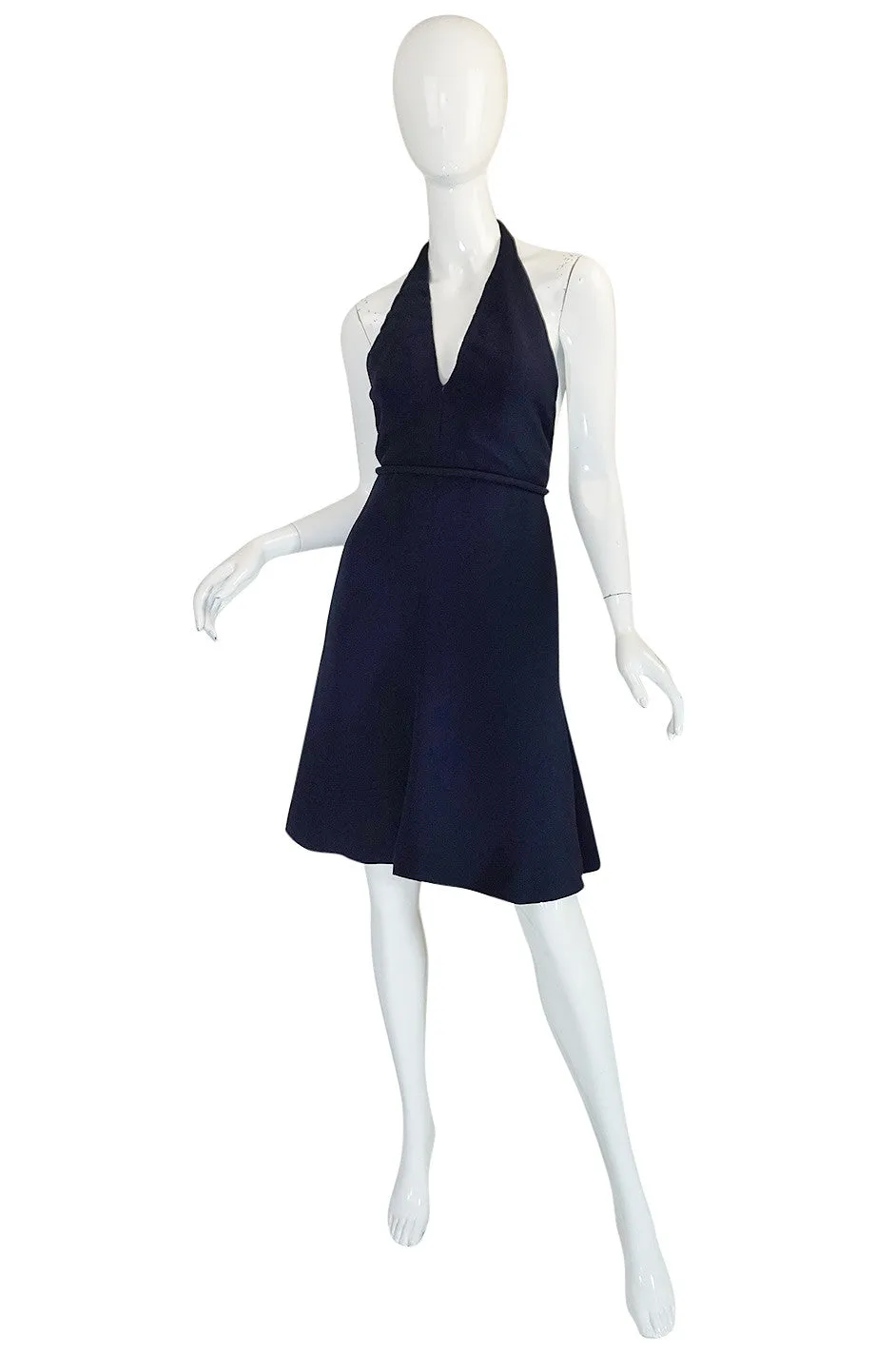 1960s Jean Patou Numbered Haute Couture Navy Backless Halter Dress