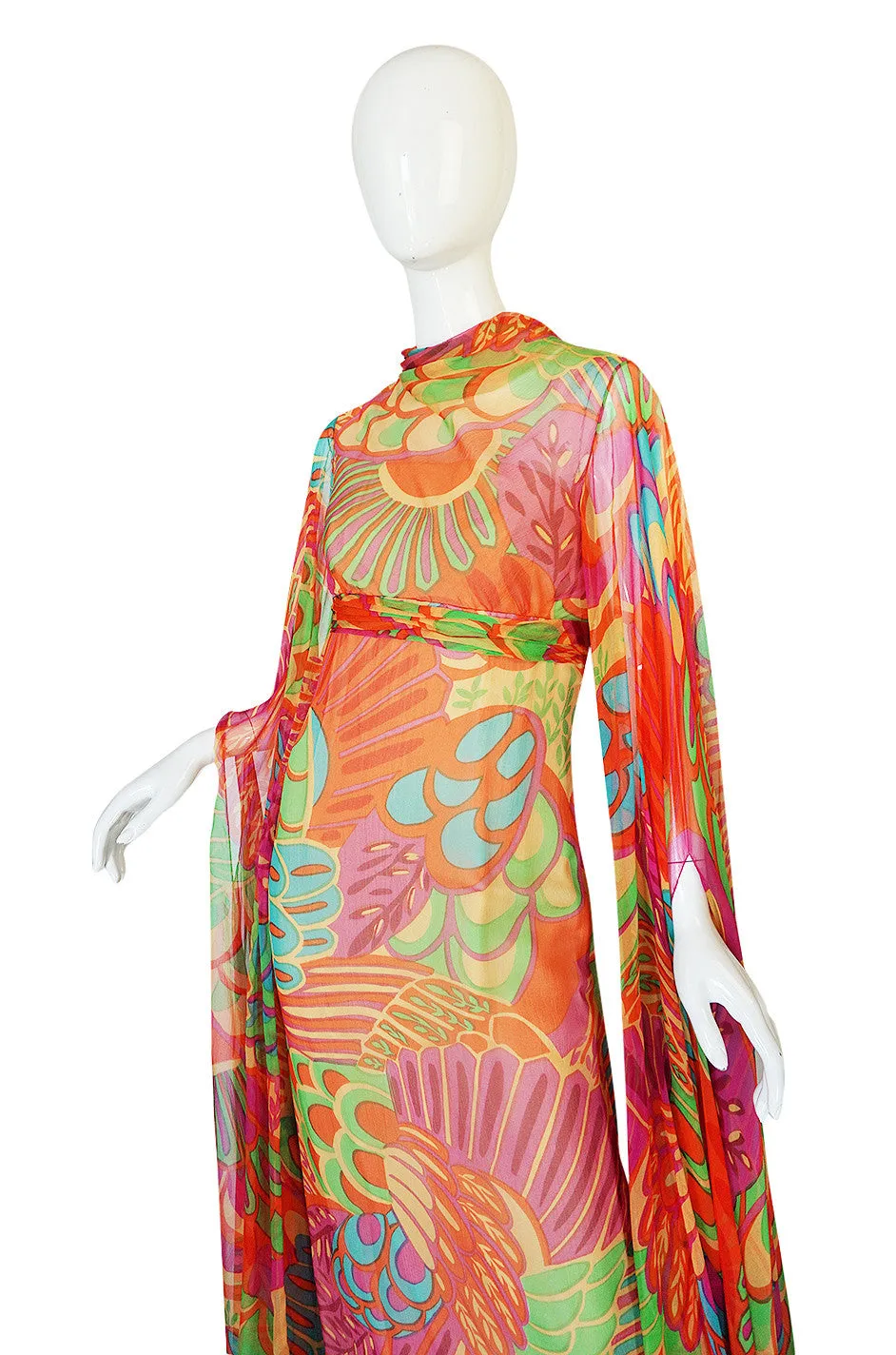 1970s Saks Floor Length Sleeve Silk Dress