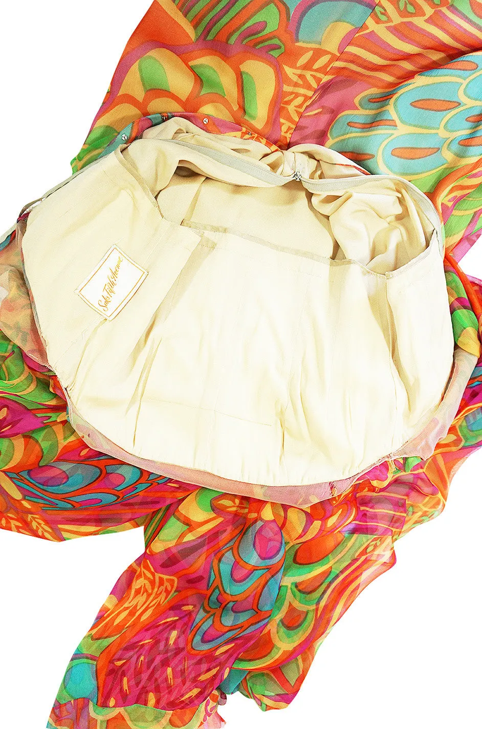 1970s Saks Floor Length Sleeve Silk Dress