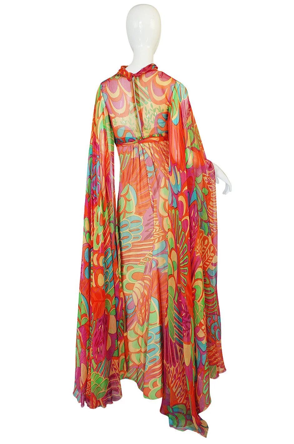 1970s Saks Floor Length Sleeve Silk Dress