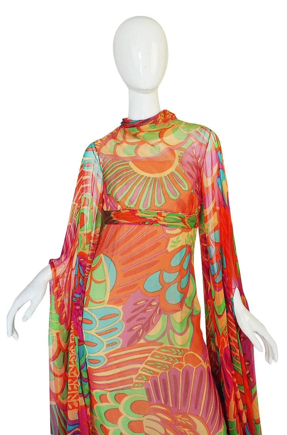 1970s Saks Floor Length Sleeve Silk Dress