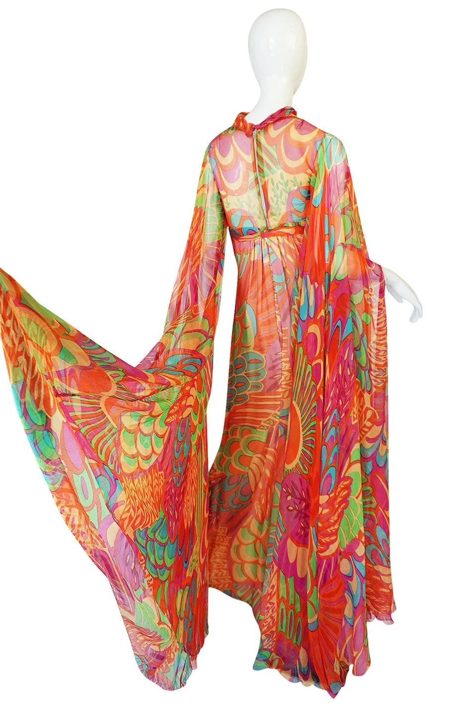 1970s Saks Floor Length Sleeve Silk Dress