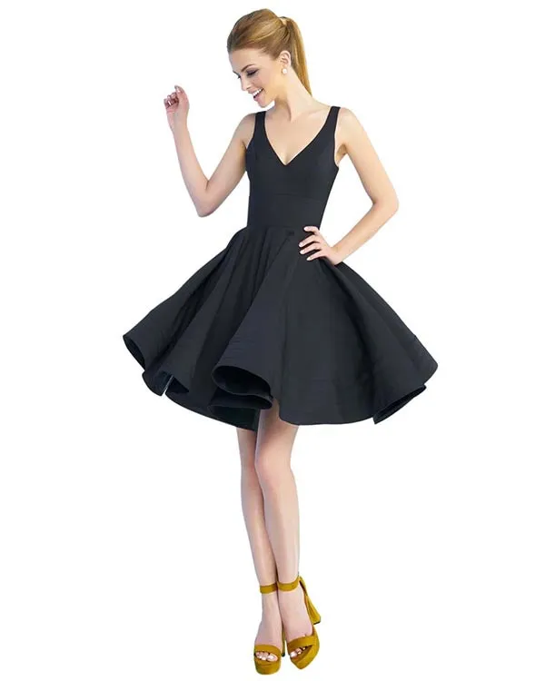 2019 Royal Blue Satin Homecoming Dresses V-Neck Sexy Short Cocktail Dress