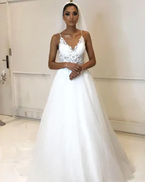 2020 Lace Spaghetti Bohemian Wedding Dress Cheap A-line Lace Appliqued Beach Tulle Plus Size Bridal Gown