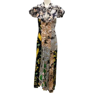3.1 Phillip Lim Black Multi Palm Tree Floral-Sky Patchwork Long Dress