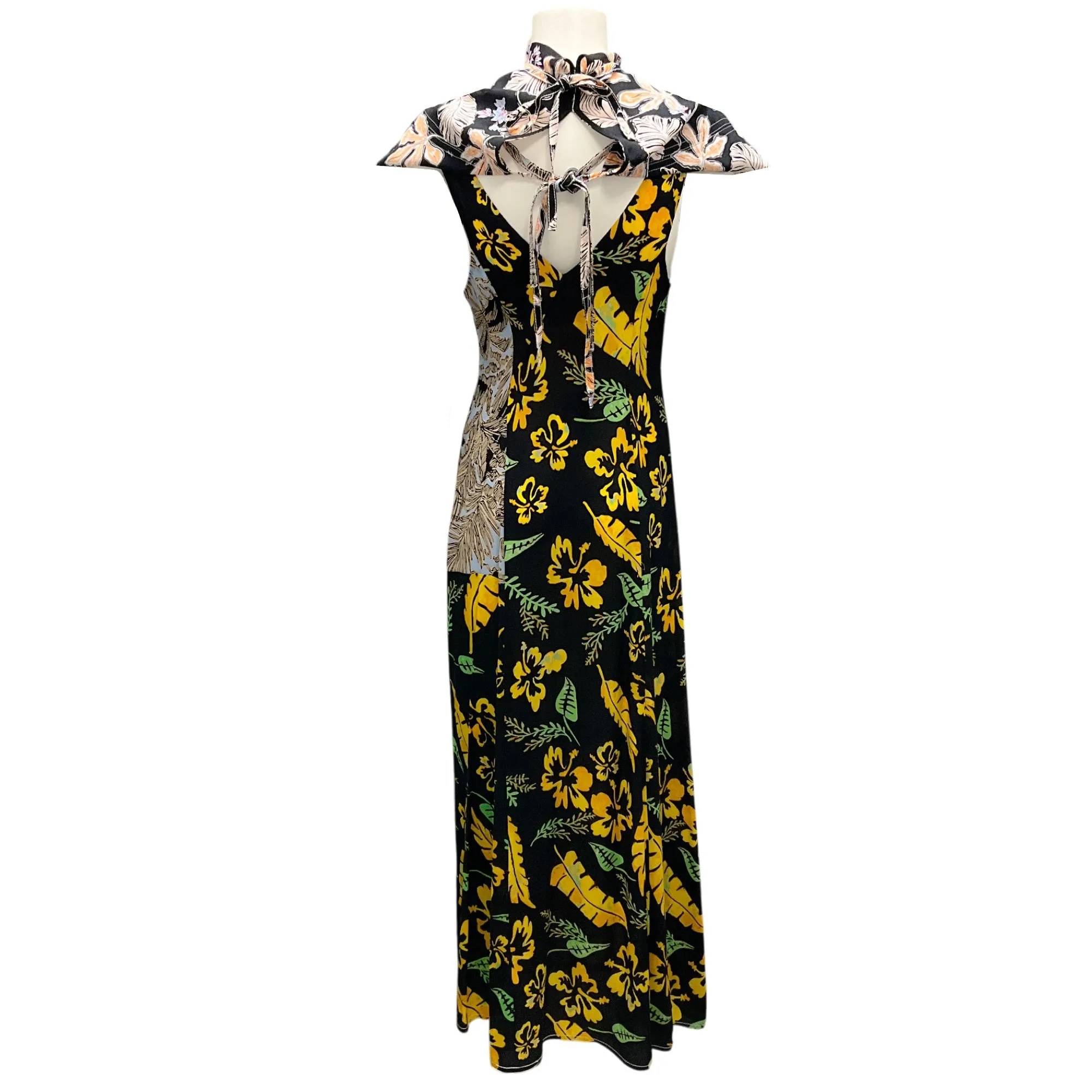 3.1 Phillip Lim Black Multi Palm Tree Floral-Sky Patchwork Long Dress