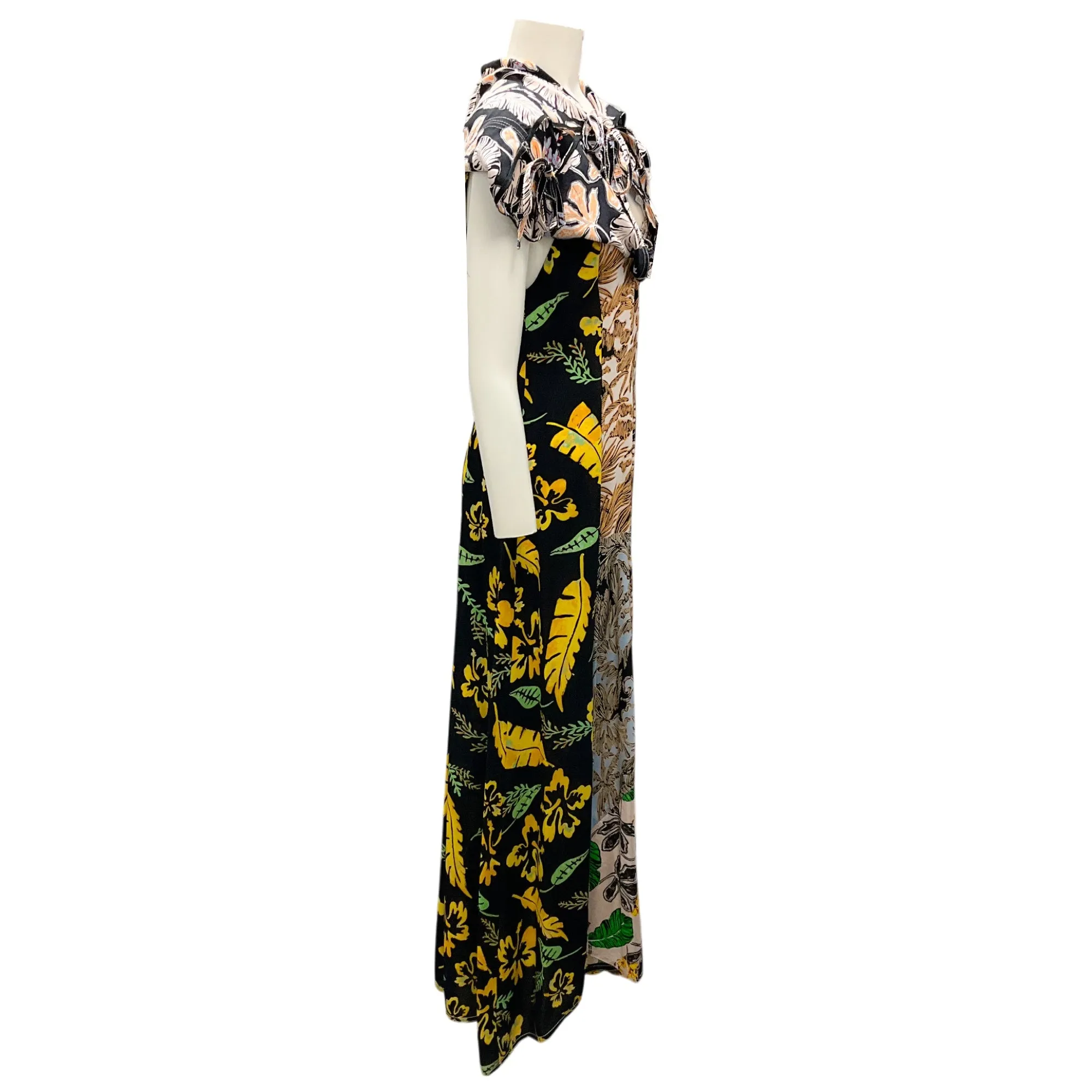 3.1 Phillip Lim Black Multi Palm Tree Floral-Sky Patchwork Long Dress