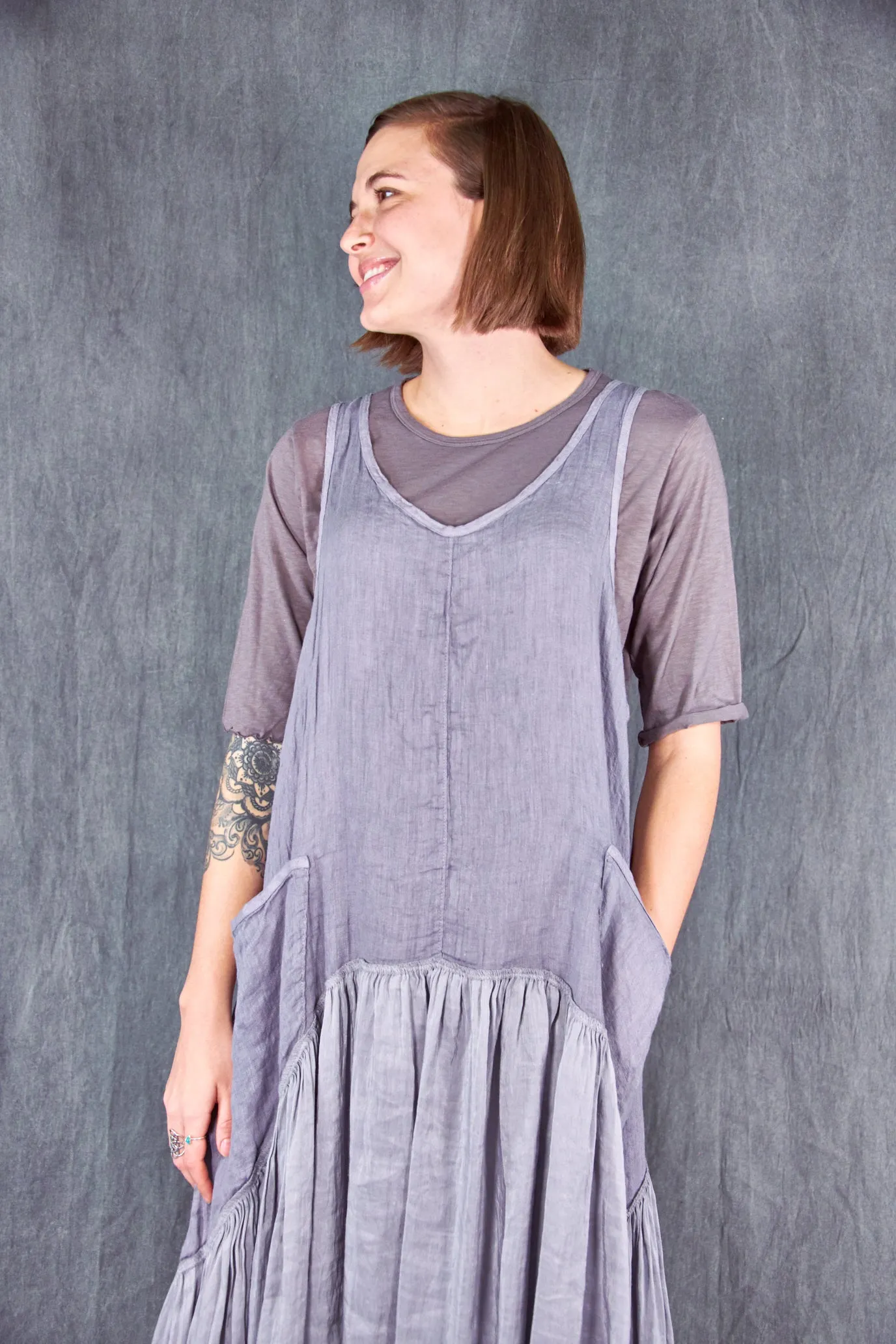 6199 Hemp Silk Linen Frock-Purple Dusk-U