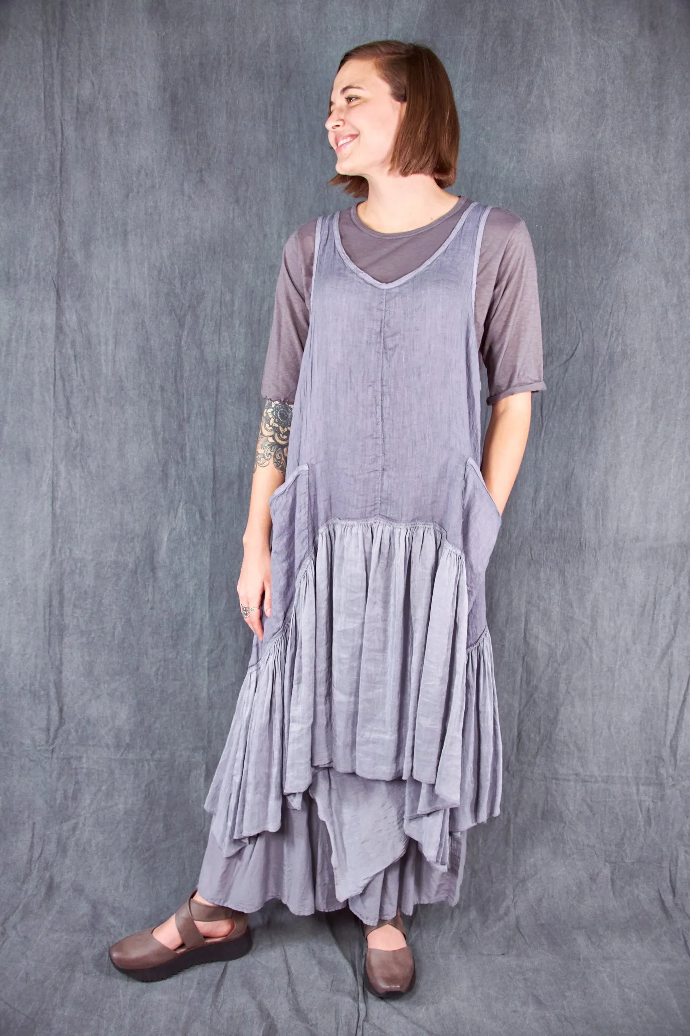 6199 Hemp Silk Linen Frock-Purple Dusk-U