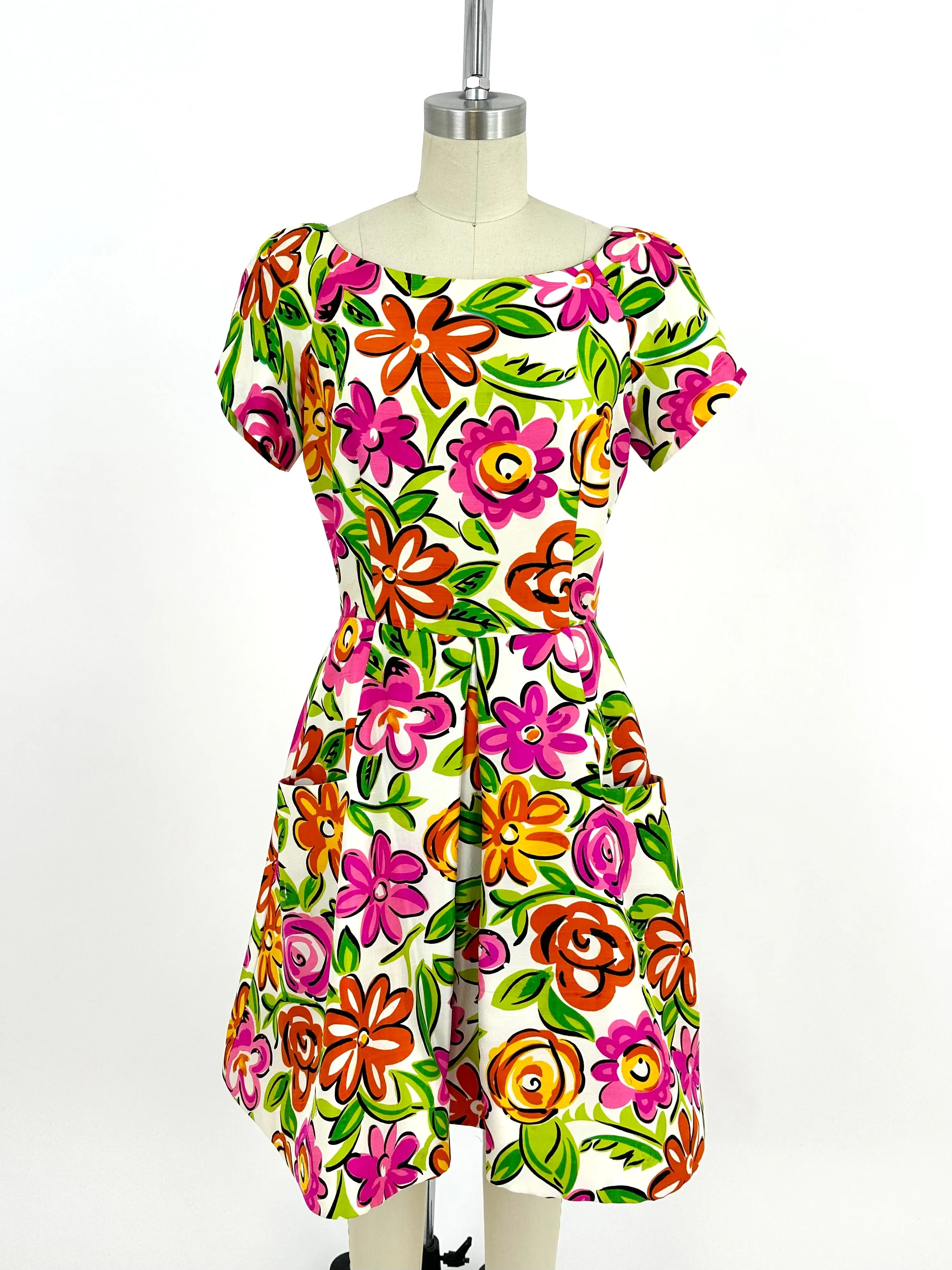 90s Scaasi Silk Floral Dress