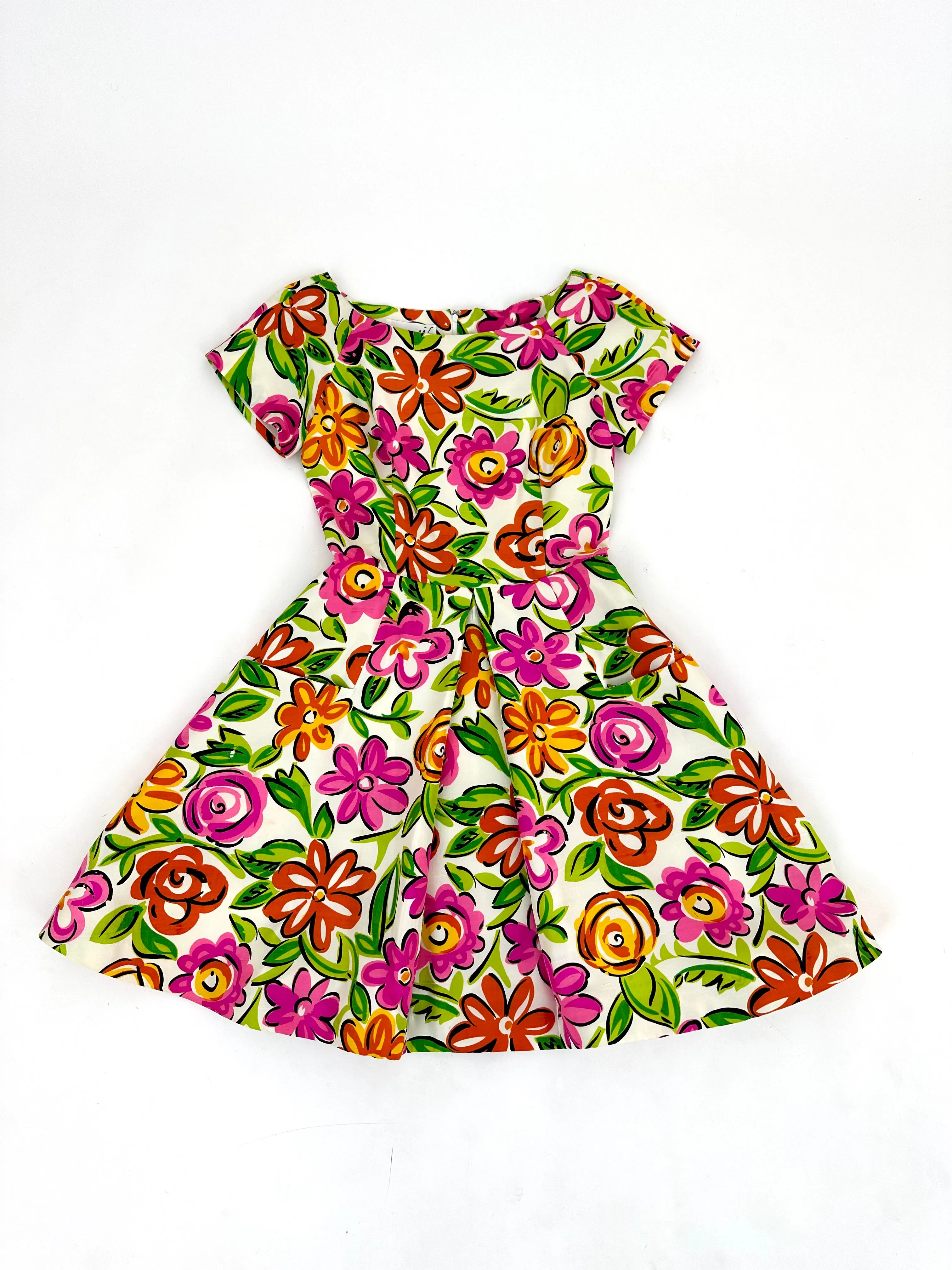 90s Scaasi Silk Floral Dress