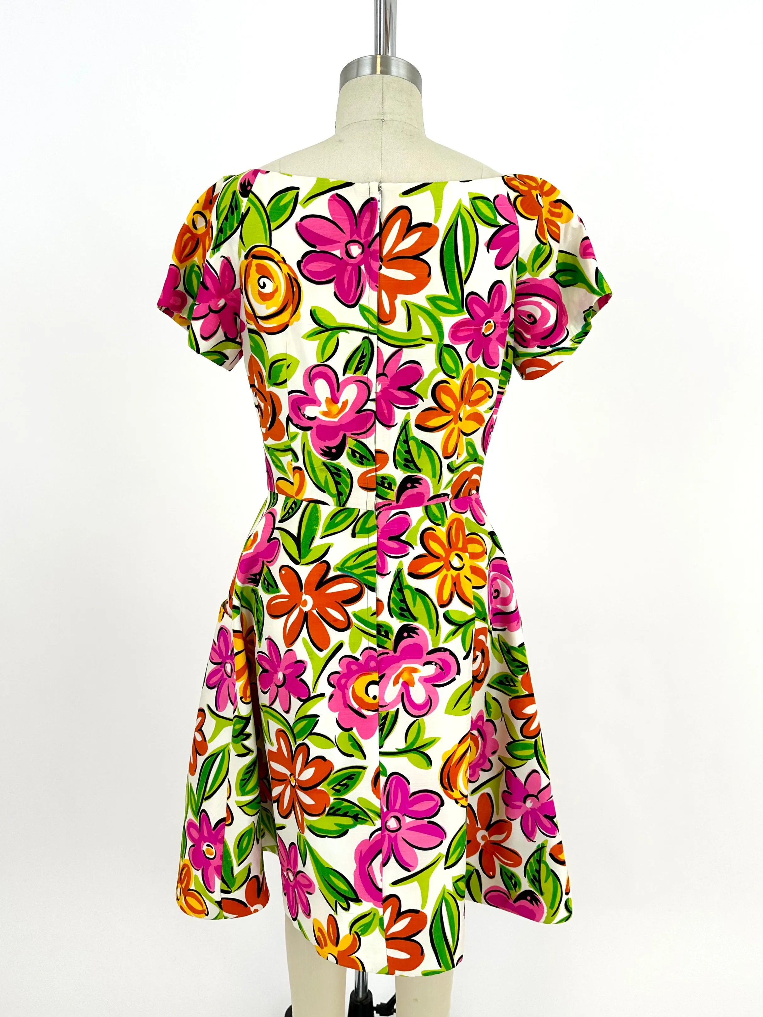 90s Scaasi Silk Floral Dress