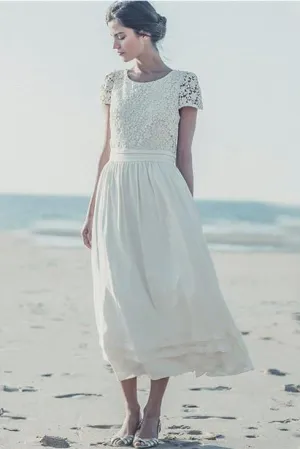 A-Line Cap Sleeve 3-4 Length Jewel White Newest Dress-710802
