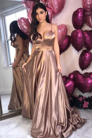 A-line Elastic Satin Prom Dress with Spaghetti Straps