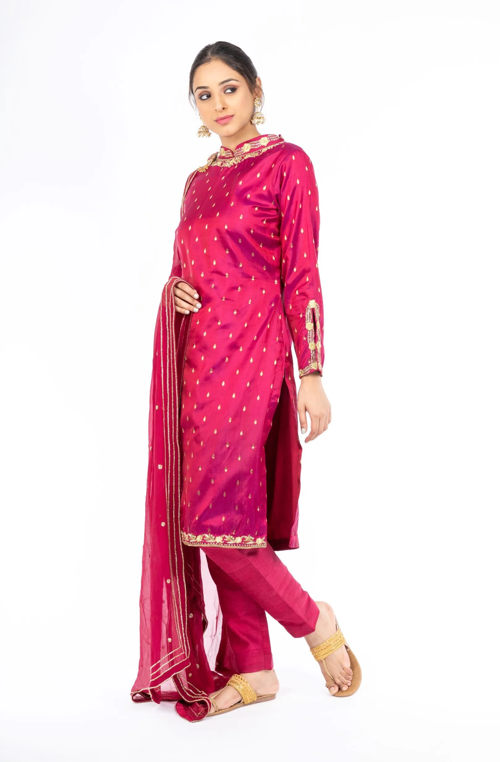 Adorable Pomegranate Red Pure Silk Salwar Kameez