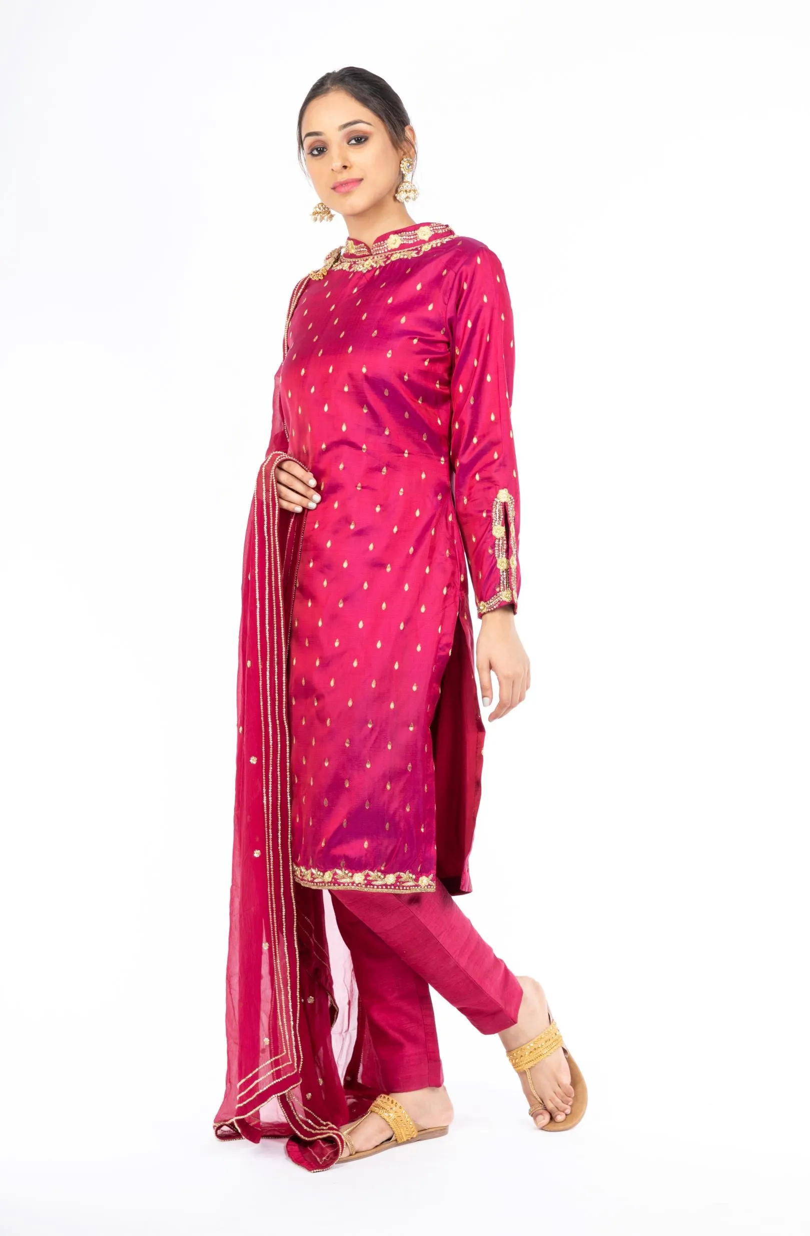 Adorable Pomegranate Red Pure Silk Salwar Kameez