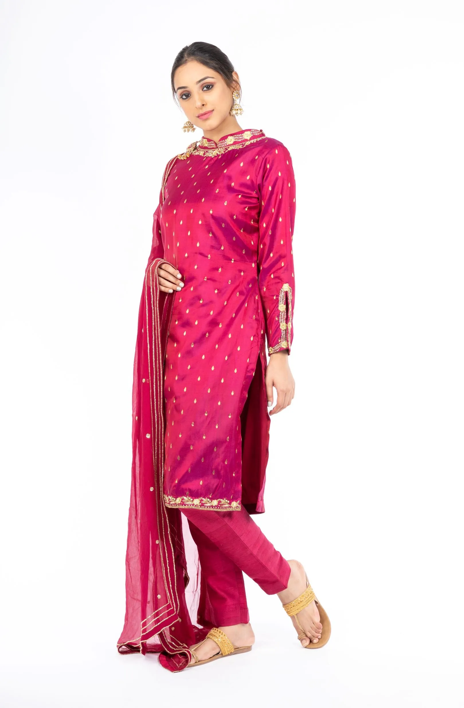 Adorable Pomegranate Red Pure Silk Salwar Kameez