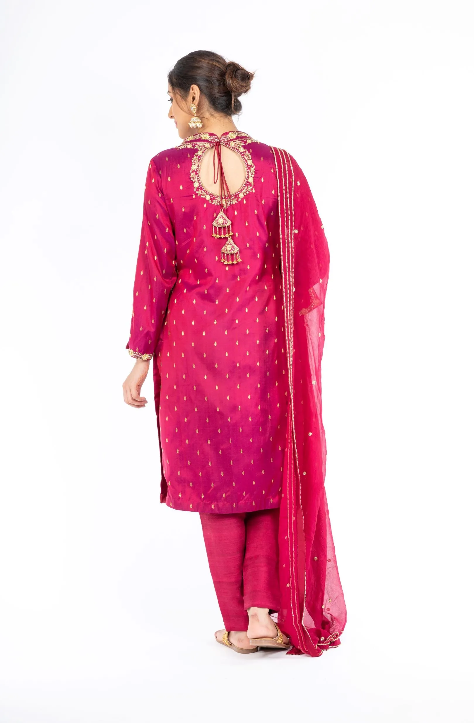 Adorable Pomegranate Red Pure Silk Salwar Kameez