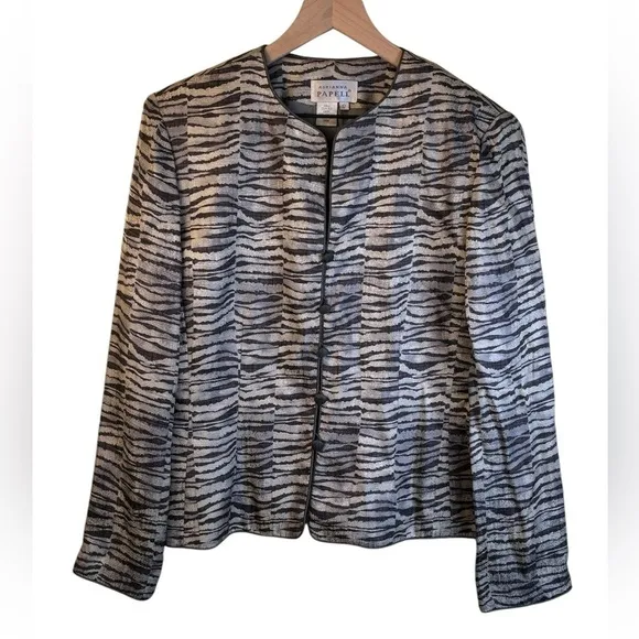 Adrianna PAPELL 100% Silk Evening Jacket Taupe And Cream Size 12