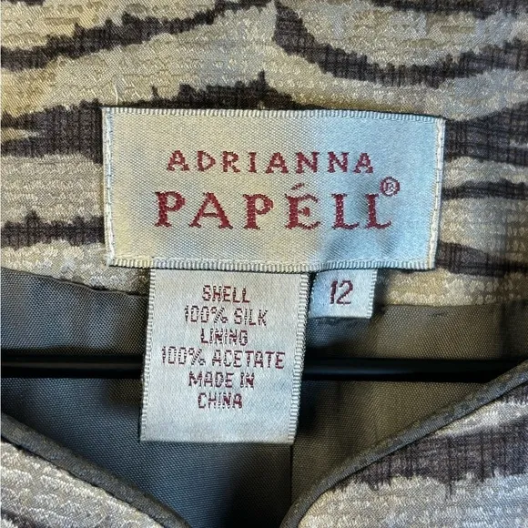 Adrianna PAPELL 100% Silk Evening Jacket Taupe And Cream Size 12