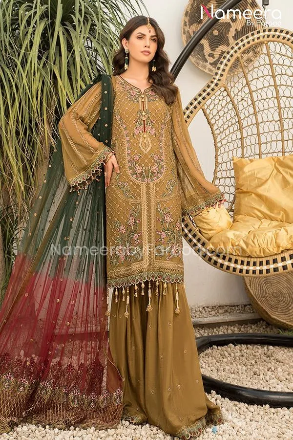 Agha Noor Pakistani Gharara Latest in Brown Color #PF79