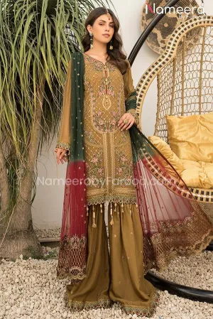 Agha Noor Pakistani Gharara Latest in Brown Color #PF79