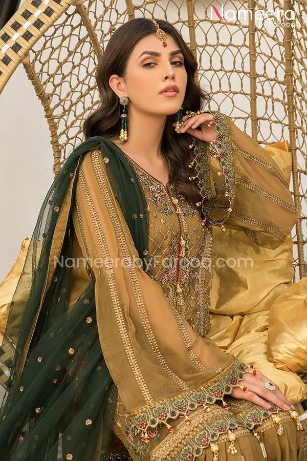 Agha Noor Pakistani Gharara Latest in Brown Color #PF79