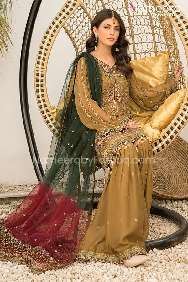 Agha Noor Pakistani Gharara Latest in Brown Color #PF79