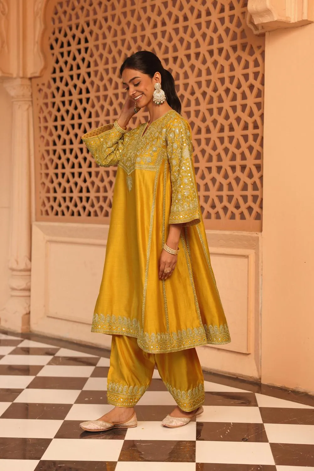 Aiman - Short Knee Length Chauga With Salwar And Odhni