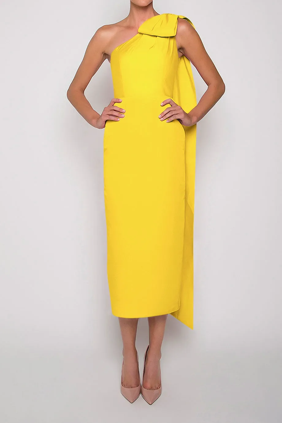 Anne Silk Faille Midi Dress