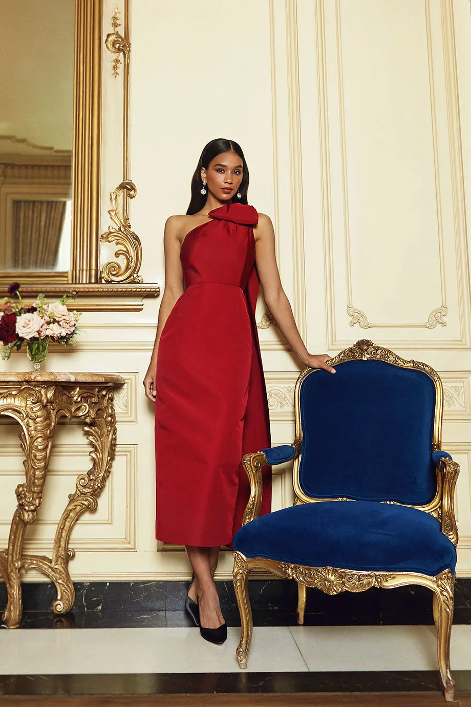 Anne Silk Faille Midi Dress