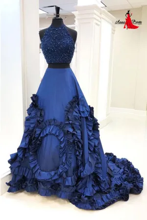 Anneprom Two Pieces Royal Blue Prom Dresses With Beads and Sequin Blue Evening Gowns Long Prom Dresses Evening Dresses APP0468