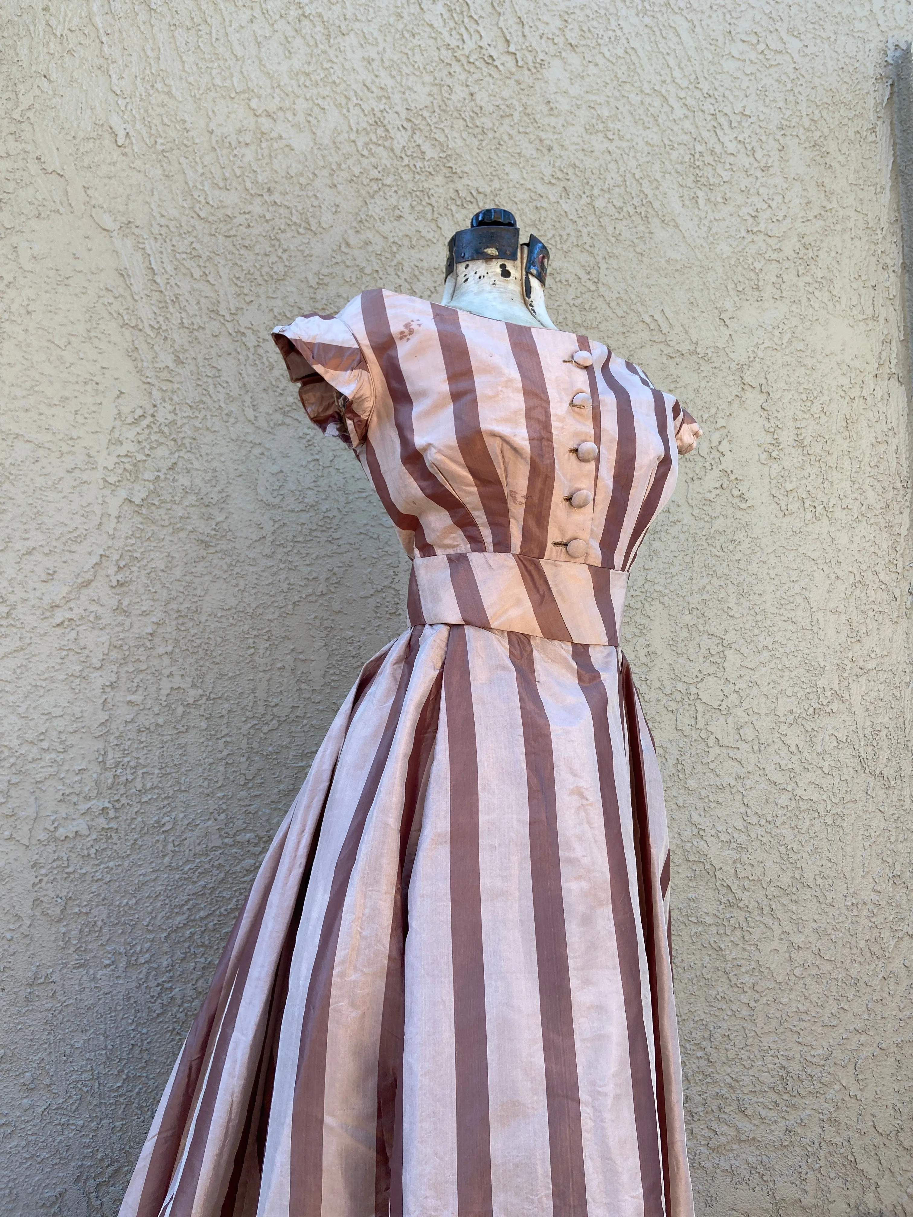 Antique 1860s Striped Evening Dress