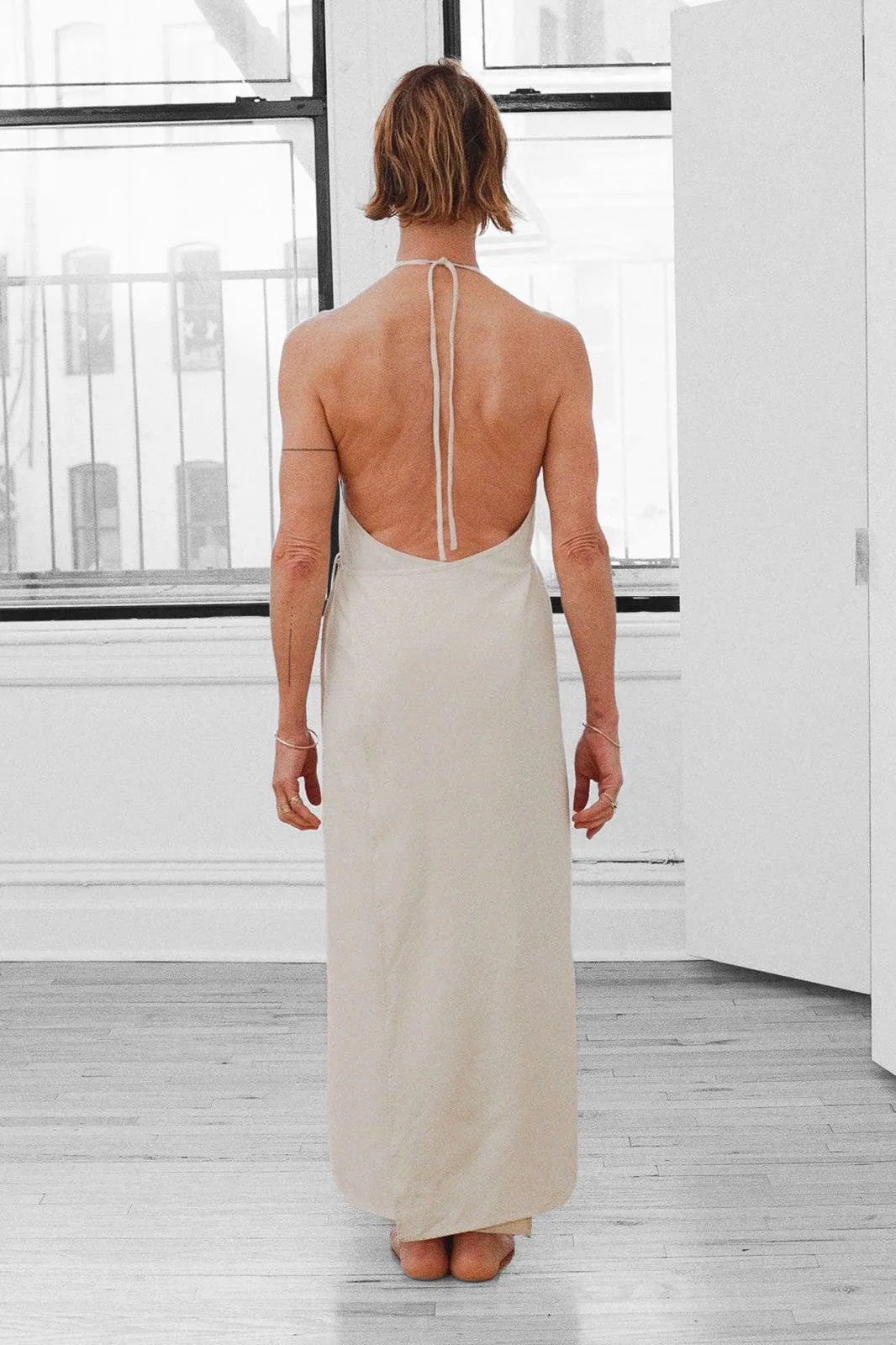 Apron Dress in Off White Silk