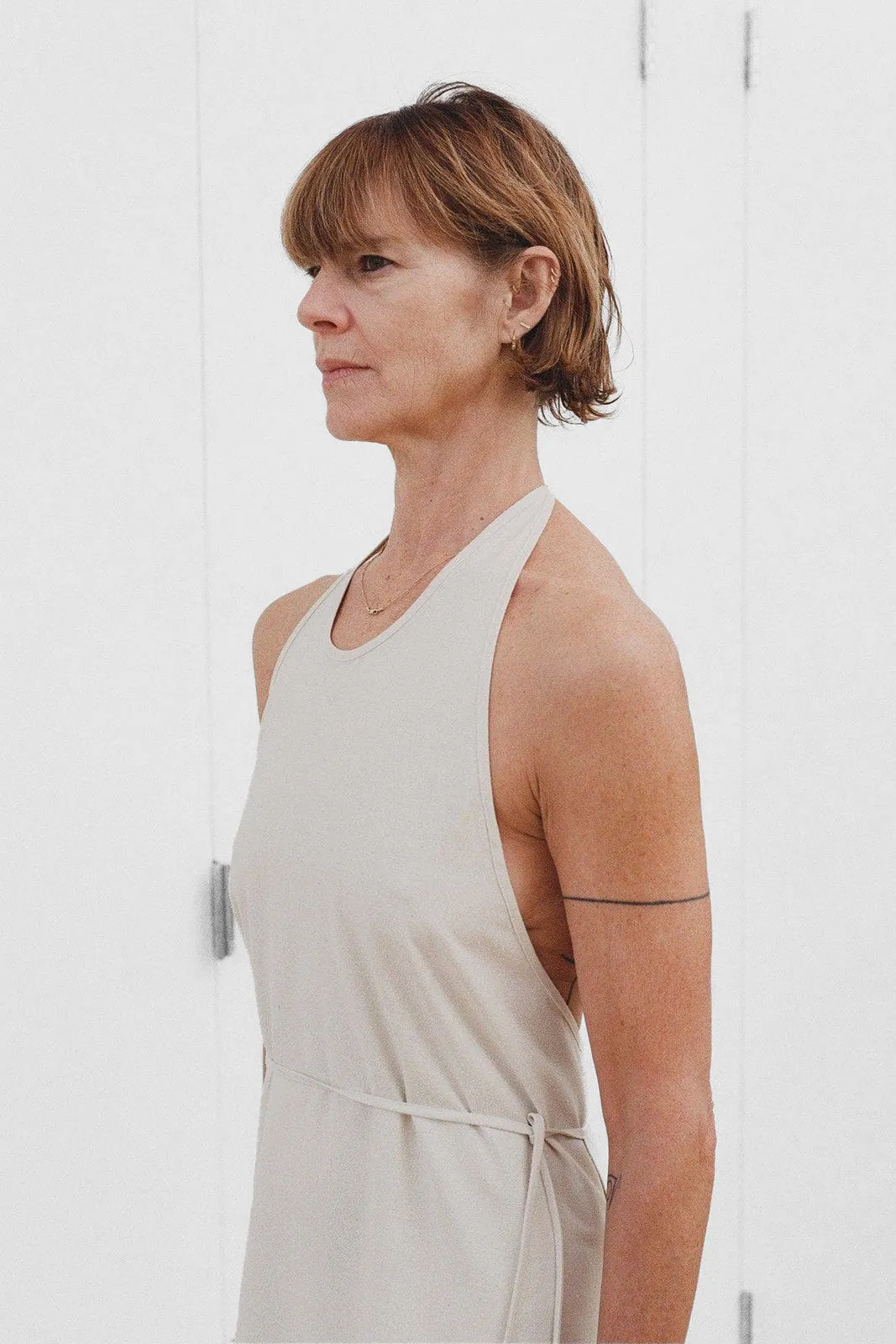 Apron Dress in Off White Silk
